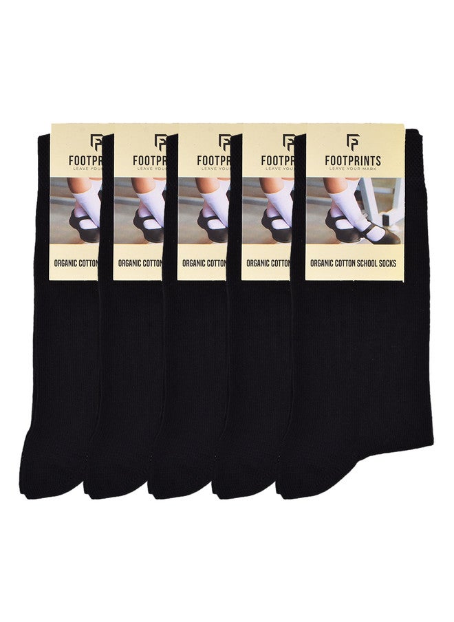 FOOTPRINTS FOOTPRINT Kids 5 Pairs Solid Anti Odour Organic Cotton Calf Length Bamboo School Socks - Image 1